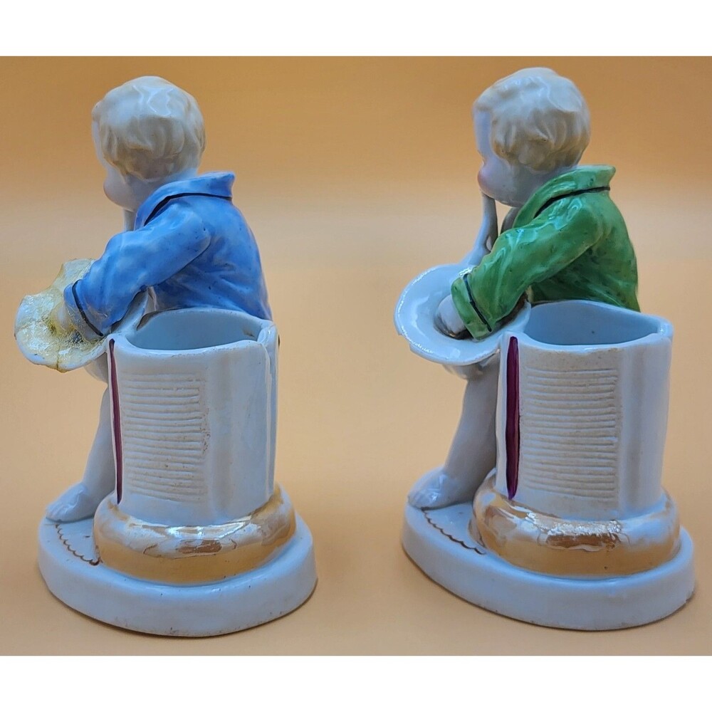 TWO Antique Porcelain Figurines ~ Wooden Match Holders ~ 1871 Written on bottom - Picture 2 of 16